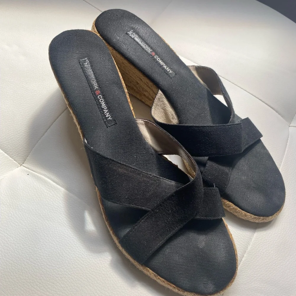 Vintage Black Espadrille Wedge Sandals